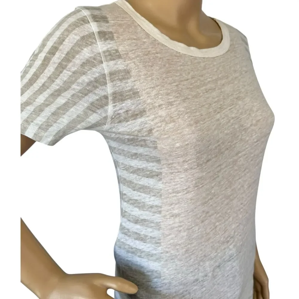 J. Crew Pure Linen Paneled T-Shirt Striped Beige White A0551 Size S
